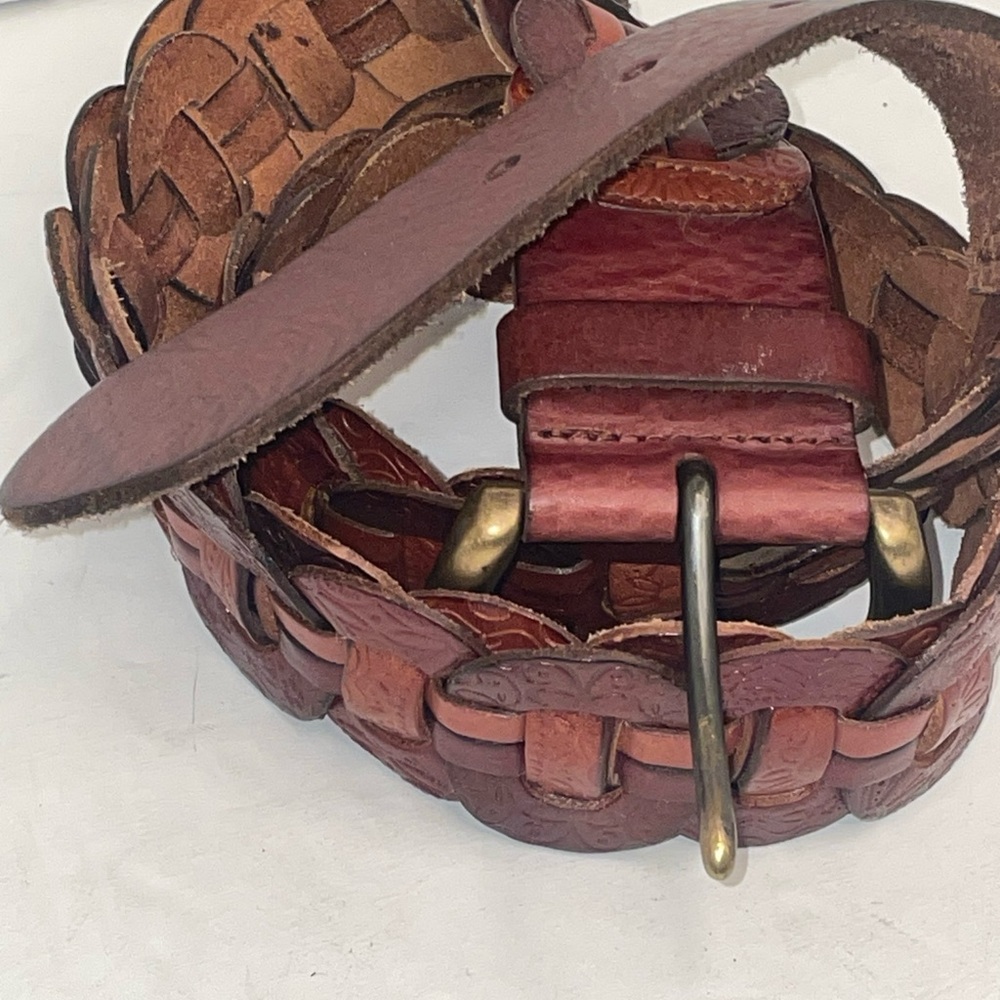 Fossil Belt Womens L Brown Genuine Leather Braided Boho Country Western